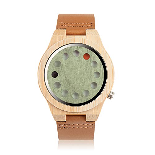 Bobo Bird Men's Asymmetric 12-Holes Design Bamboo Wooden Watch with Leather Band