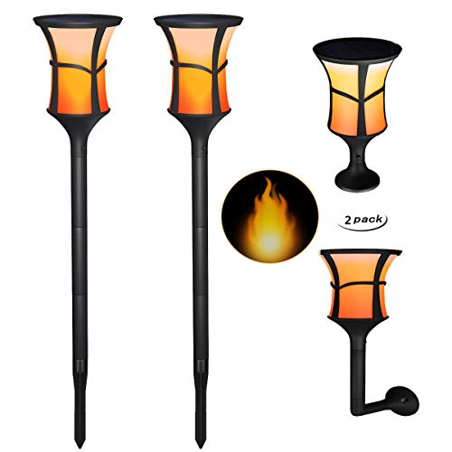 Solar Torch Lights Outdoor, 2-pack SOCO Waterproof Flickering Flames Torches Lights Solar Spotlights Landscape Decoration Lighting, Dusk to Dawn Auto On/Off Security Torch Light for Patio Driveway