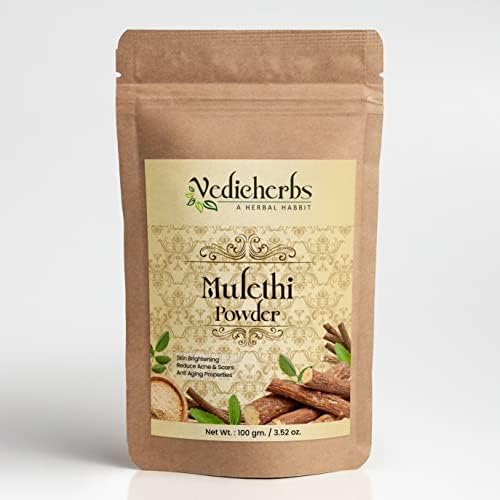 Vedicherbs Mulethi (Licorice) Powder for Skin Whitening, Lightening