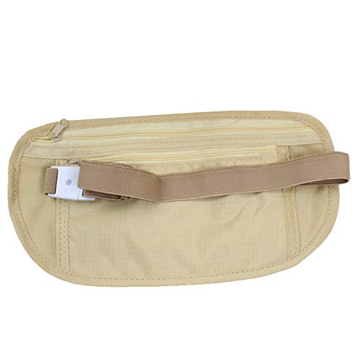 Parthan Running Belt Waist Bag,Fitness Travel Anti Theft Waist Bag,Polyester Soft Breathable 2 Front Compartments Elastic Belt Suitable for Sports,Running,Fitness(Khaki)