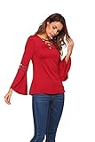 Easther Women’s Casual Cross Front Tunic Tops Deep V Neck Long Bell Sleeve T-Shirt Blouse