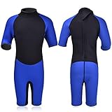 REALON Kids Wetsuit Shorty Boys Girls 3mm Neoprene One Piece Thermal Swimsuit 2mm Warm Full Long Sleeve Wet Suits Cover Toddler Child Junior Youth Swim Surf Dive (2.5mm Shorty Boy's/Blue, XS)