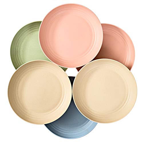 MUSENTIAL 10" Inch Wheat Straw Deep Dish Set (6 Dinner Dishes / Spoons