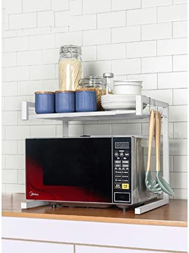 JSSFQK Retractable Kitchen Rack Floor Type Multi-function Stainless Steel Storage Rack 4236.542cm Microwave oven rack wéMicrowave oven rack (color : White)