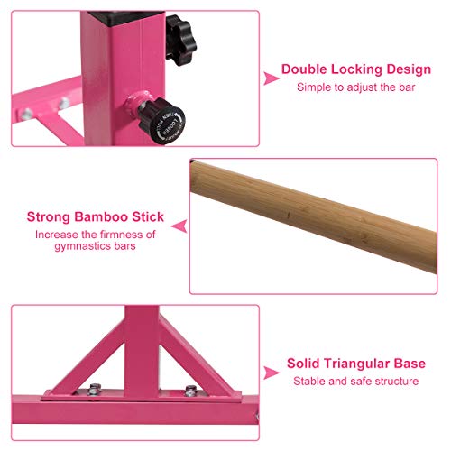 Costzon Double Horizontal Bars, Junior Gymnastic Training Parallel Bars w/ 11-Level 38-55" Adjustable Heights, Converted Single Bar, 264lbs Capacity, Ideal for Indoors, Outdoors, Home Practice (Pink)