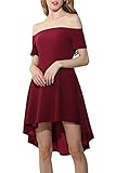 ChongXiao Womens Casual Flared Swing Off Shoulder Party Cocktail Formal Skater Dress (M, Wine Red)