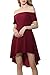 ChongXiao Womens Casual Flared Swing Off Shoulder Party Cocktail Formal Skater Dress (M, Wine Red)