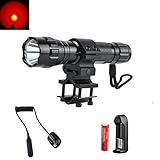 SHIGOO 350Lm Bright Red Hunting Light LED Coyote Hog Pig Varmint Predator Hunting Lights Flashlight Torch with Mount Remote Pressure Switch 18650 Rechargeable Battery 18650 Charger