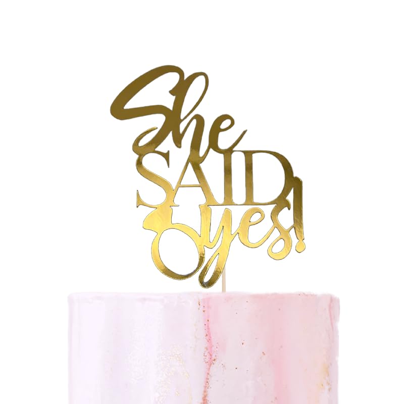 She Said Yes engagement cake topper by Extra Touch Design - metallic mirror GOLD card