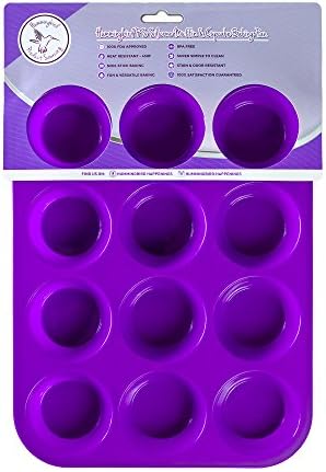 Hummingbird PS Silicone Muffin &amp; Cupcake Baking Pan, Non-Stick Silicone Rubber Mold, Heat Resistant 450F, Versatile 12 Cup Bakeware &amp; Cookware Pan, BPA Free, Pro Food Grade, Easy to Clean - Purple