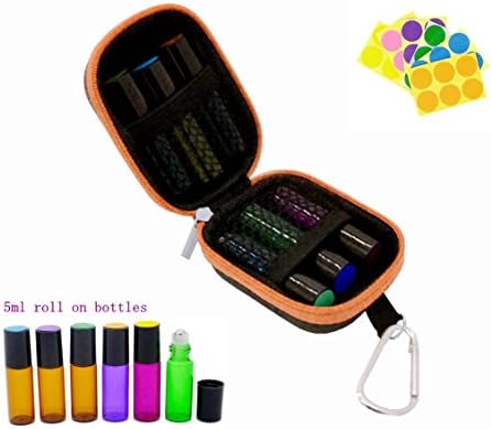 Stylish Essential Oil Key Chain Case with 6 Roll on Bottles(5ml), Blank Labels, Fits Easily in Purse or Makeup Bag, Carry Your Favorite Essential Oils Everywhere You Go, Orange