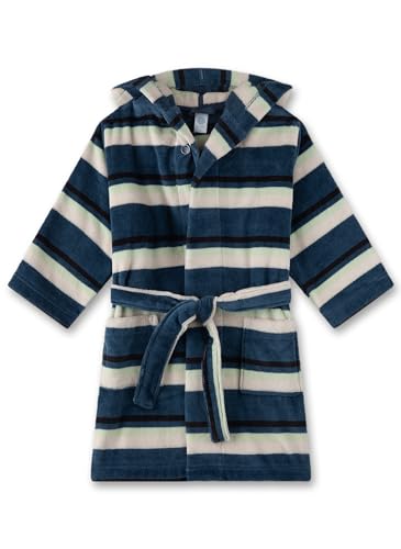 Sanetta Jungen-Bademantel Blau | Hochwertiger und kuscheliger Bademantel aus Baumwoll-Mix für Jungen. Streifen-Bademantel mit Kapuze & Gürtel | Bademantel für Jungen