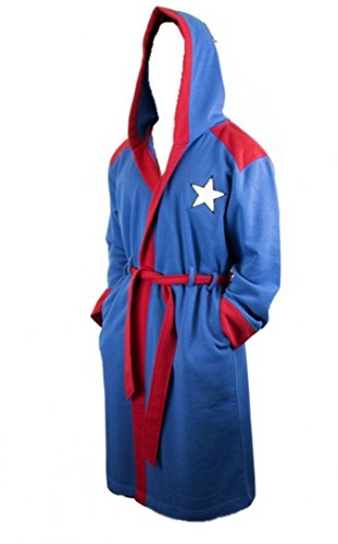 Marvel Comics CAPTAIN AMERICA Logo Blue Fleece BATHROBE With Winged HOOD - Size S/M