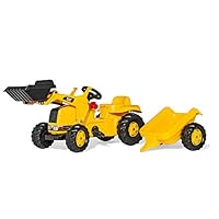 rolly toys CAT Construction Pedal Tractor: Front Loader Tractor with Detachable Trailer, Youth Ages 2.5+