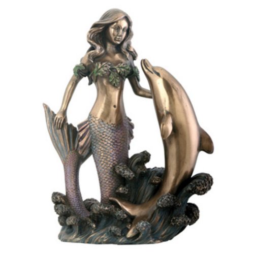 Mermaid with dolphin figurine decoration statue