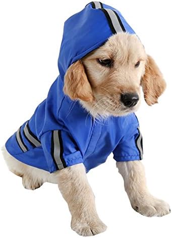 Juway Dog's Hoddied Rain Coats With Reflective Stripes(Blue,XL)