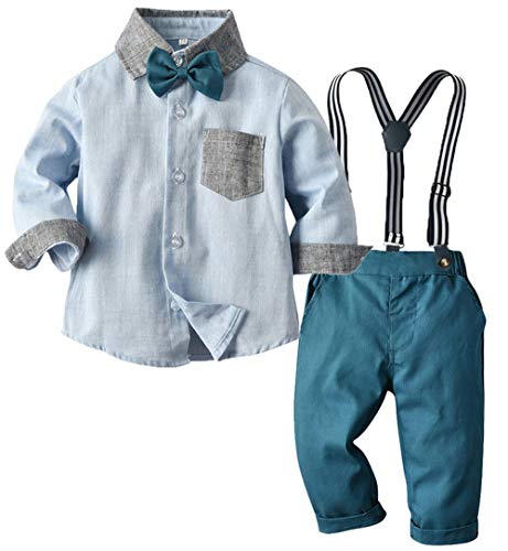 Toddler Dress Suit Baby Boys Clothes Sets Bowtie Shirts + Suspenders Pants 3pcs Gentleman Outfits Suits 6Month - 6Years (Blue002, 6T)