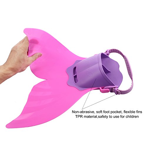 Swim Fins Adjustable Mermaid Tail Monofin With 3 Color For Children Swimming Girls Boys (Pink)