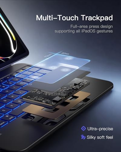 Inateck NeoMagic Magnetic Keyboard Case for iPad Air 11 inch M4 2026/M3/M2, Air 5/4 Gen 10.9 Inch, Pro 11" 4/3/2/1 Gen, Large Multi-Touch Trackpad, LED Power Display, 7 Color Backlit, with Pen Holder