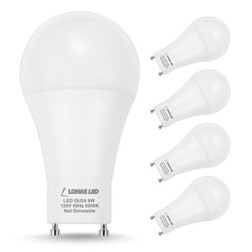 LOHAS A19 LED Bulb, GU24 LED Light Bulbs 60 Watt Equivalent(9W), Daylight 5000K Non-Dimmable, 810LM LED Lights,240 Degree Beam Angle, for Replacing CFL and Home Lighting (Pack of 4)