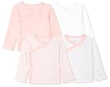 Moon and Back Baby Set of 4 Organic Long-Sleeve Side-Snap Shirts, Pink Blush, Newborn