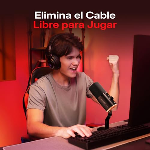 MAONO PD100W Micrófono dinámico Inalámbrico USB con receptor tipo C, batería de 40h, botón de silencio, cancelación de ruido, software, RGB, micrófono para pc gamer, stream, grabación, juegos, podcast