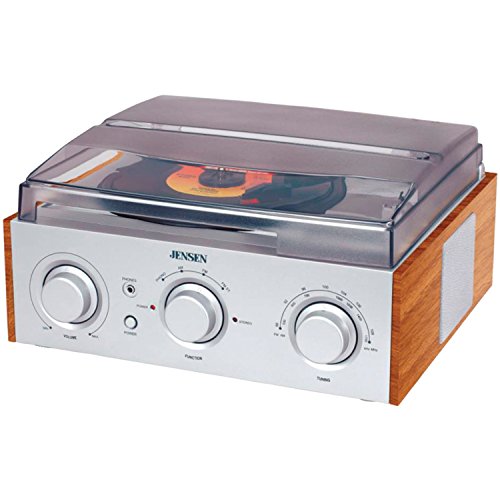 Jensen-3-Speed-Stereo-Turntable-with-AMFM-Stereo-Radio-Silver