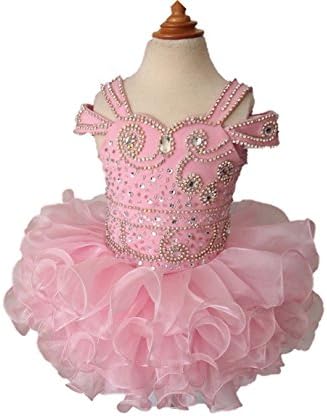 Leho Baby Girls' Off Shoulder Cupcakes Princess Mini Pageant Dress 1 US Pink