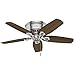 Hunter Fan Company, 51092, 42 inch Builder Low Profile Flush Mount Ceiling Fan with Lights, LED Light Kit, Pull Chain, Brushed Nickel Finish