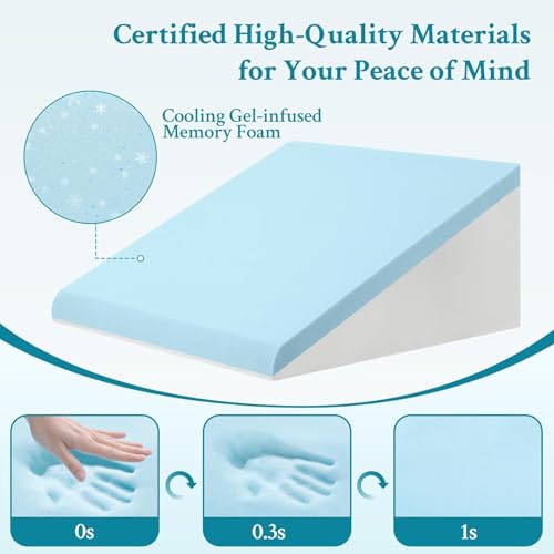 Wedge Pillow for Sleeping, 8 inch Bed Wedge Pillow, Elevated Body Pillow for Back Support, Acid Reflux, Leg, Neck Pain, Snoring, Triangle Pillow - Cooling Memory Foam Top (Grey)