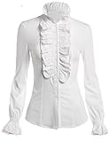 Mosocow Women's Vintage Ruffle Long Sleeve Shirt Blouse Tops L White
