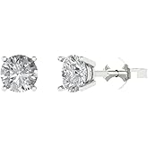 14K Rose Gold Plated 925 Sterling Silver Push back Dainty Stud Earrings for Women - 2 cttw Round Cut Moissanite