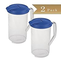 Set of 2 - TrueCraftware Round 2 Quart Pitcher - Clear with Blue Lid