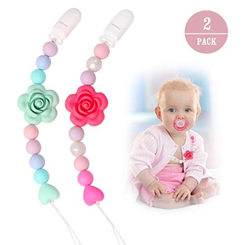 MCGMITT Pacifier Clip Girl, Silicone Baby Teething Relief Toys Beads for Girls, Soothie Pacifier Holder & Binky Clips, Best 2 Pack - Thumbnail 7