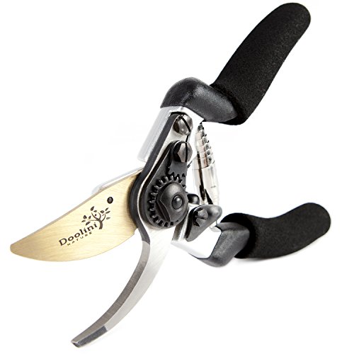 Titanium - Coated Bypass Pruning Shears by Doolini Nature, with Advanced Ergonomic Design - Free Bonus Soft Ergonomic Handles