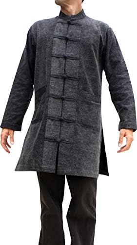 Svenine Long Chinese Jacket Handmade Kung Fu Tai Chi Shirt with Waist Pockets