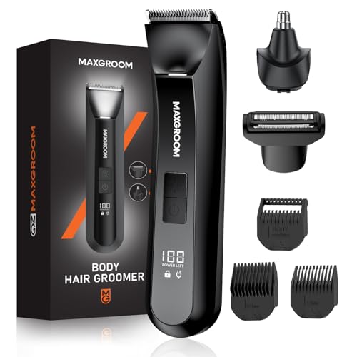MAXGROOM Manscape 3-In1 Body & Pubic Hair Trimmer for Men, IPX7 Waterproof Ball & Groin Shaver with LED Light, Electric Razor with Travel Pouch & USB Rechargeable