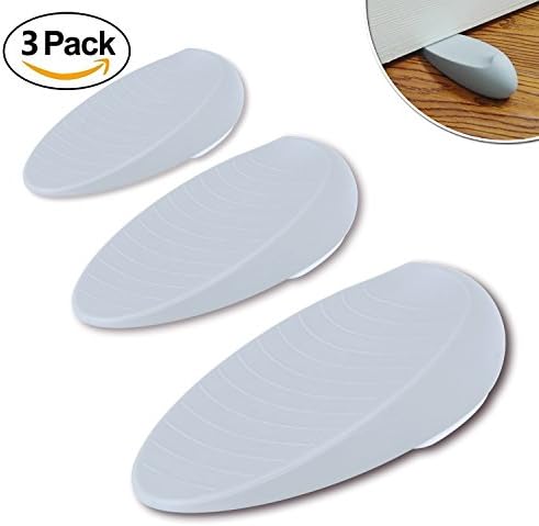 2 in 1 Door Stopper Rubber Wall Protectors 3 Packs with Bonus Holders works on All Surfaces House Office Bedroom Decorative Rubber Door Stop Gray