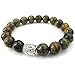 KONOV Tiger Eye Gemstone Mens Womens Bracelet, 10mm Energy Bead, Buddha Mala, Brown Silver