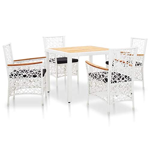 vidaXL Gartenmöbel 5-TLG. Gartengarnitur Sitzgruppe Sitzgarnitur Gartenset Gartentisch Tisch Stühle Poly Rattan Weiß…