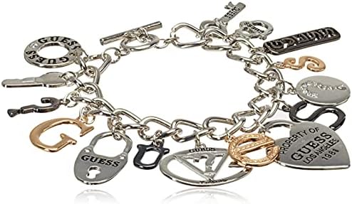 GUESS Basic Mixed Metal Logo Charm Toggle Charm Bracelet, One Size