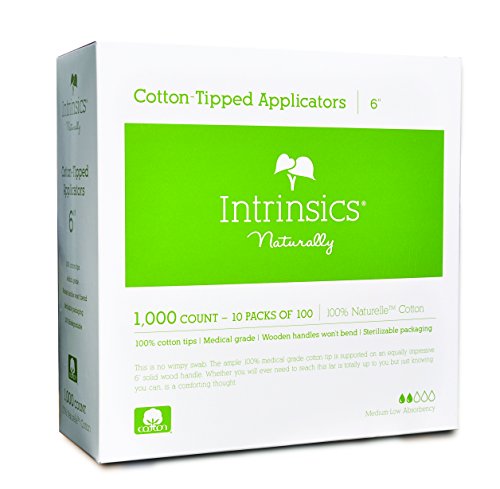 Intrinsics Cotton-Tipped Applicators - 6", 100% Naturelle Cotton, Wood Handle, 1000 Count