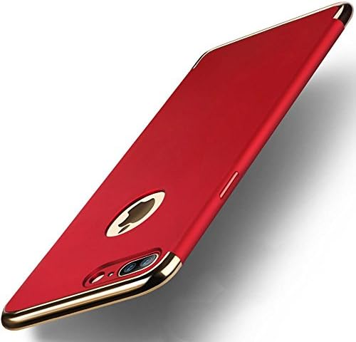 Iphone 7 Plus Case, 3-in-1, Scratch resistant, Ultra thin, Ultra Light, Anti-fingerprint, Shockproof Electroplate Frame, Excellent Grip Case with Classy Gold Trim- Smooth surface (Flaming Red)