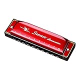 Ladnis Harmonica C 10 Holes Mouth Organ Best Gift for Professional Player,Beginner,Students,Music Fans,Children,Adults (Red)