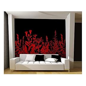 Large Wall Mural - Red Flowers on Black Background | Self-Adhesive Vinyl Wallpaper/Removable Modern Wall Decor - 66x96 inches