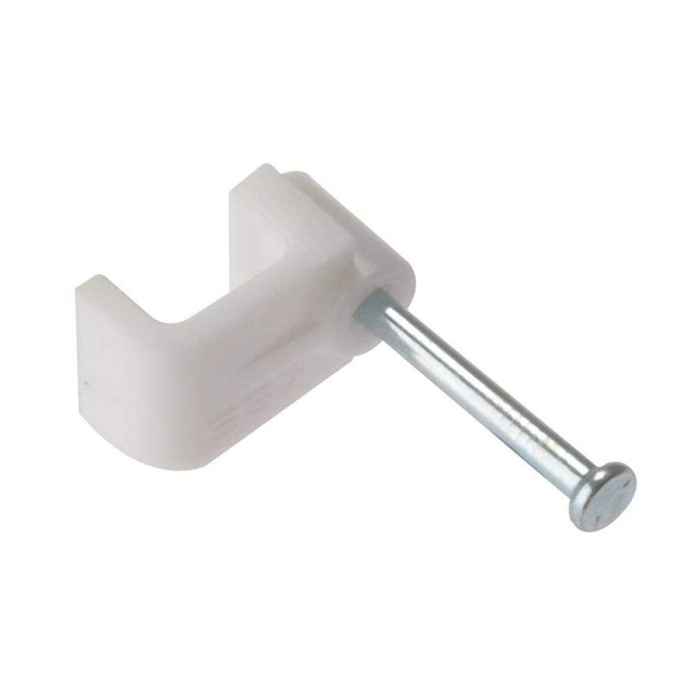 ForgeFix Cable Clips - Flat | BellWire | White Plastic Clip, Zinc Plated Nail | Box 100