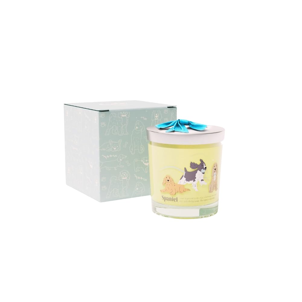 Cute Creations by Conka Hand Poured in The UK Artisan Gifts for Women Soy Vegan Candle Spaniel Design Decorated for Dog Lovers Gift Ideas Luxury Candles, Lime Basil and Mandarin Scented Gift Boxed