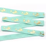 mdribbons Mermaid Print,Gold Foil Matte Elastic Ribbon FOE-5/8 Inch,10 Yards Pack-Hair Tie,Hair Band,Headband Supplies,Hair Ponytail Holders-Aqua Color