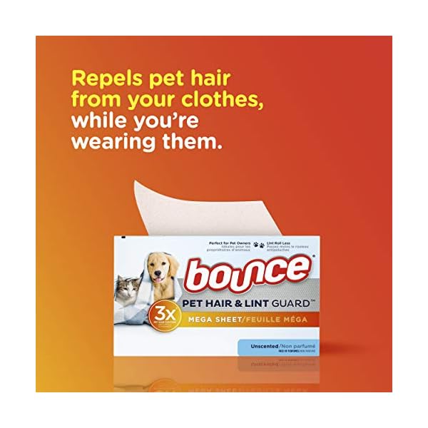 Bounce Pet Hair and Lint Guard Mega Dryer Sheets for Laundry, Fabric