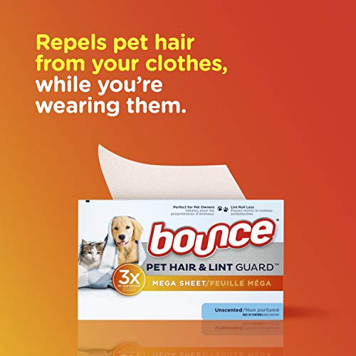Bounce Pet Hair and Lint Guard Mega Dryer Sheets for Laundry, Fabric